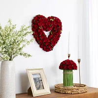 Northlight 14in Red Wooden Rose Floral Heart Shaped Artificial Valentine'S Day Wreath