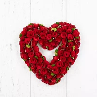 Northlight 14in Red Wooden Rose Floral Heart Shaped Artificial Valentine'S Day Wreath