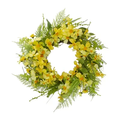 Northlight 23in Daisy Berry Yellow Green Indoor Wreath