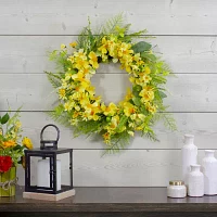 Northlight 23in Daisy Berry Yellow Green Indoor Wreath