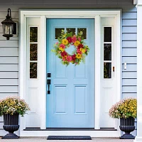 Northlight 23in Chrysanthemum And Daisy Floral Indoor Wreath