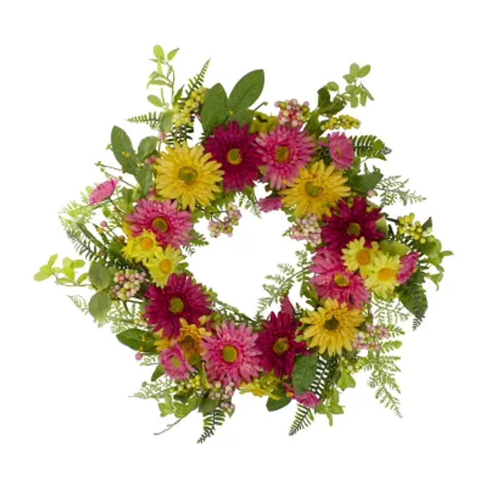 Northlight 23in Chrysanthemum And Daisy Floral Indoor Wreath