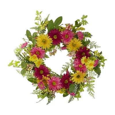 Northlight 23in Chrysanthemum And Daisy Floral Indoor Wreath