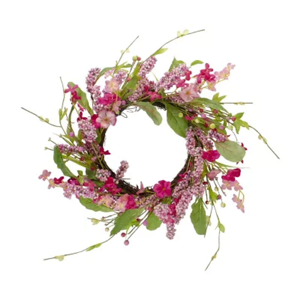 Northlight 18in Geranium And Berry Spring Floral Indoor Christmas Wreath