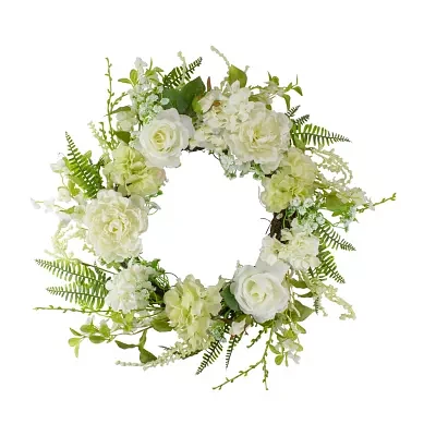 Northlight 24in Peony And Rose  Spring Indoor Wreath