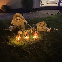 Northlight 8.5in Prelit Spooky Town Orange Skull Halloween Yard Art