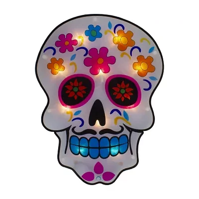 Northlight 15in Lighted Day Of The Dead Sugar Skull Decorative Lantern