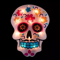 Northlight 15in Lighted Day Of The Dead Sugar Skull Decorative Lantern