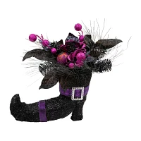 Northlight 12in Black Witch'S Boot With Purple Roses Christmas Tabletop Decor