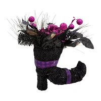 Northlight 12in Black Witch'S Boot With Purple Roses Christmas Tabletop Decor