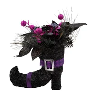 Northlight 12in Black Witch'S Boot With Purple Roses Christmas Tabletop Decor