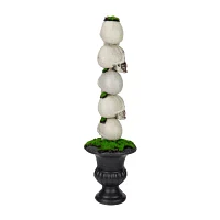 Northlight 16in Skull Tower Topiary In Urn Christmas Tabletop Decor