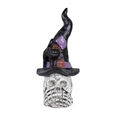 Northlight 22.75in Skull In Witch Hat With Black Cat Christmas Tabletop Decor