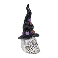 Northlight 22.75in Skull In Witch Hat With Black Cat Christmas Tabletop Decor