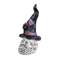 Northlight 22.75in Skull In Witch Hat With Black Cat Christmas Tabletop Decor