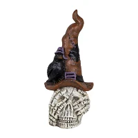 Northlight 22.75in Skull In Witches Hat With Crow Christmas Tabletop Decor