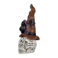 Northlight 22.75in Skull In Witches Hat With Crow Christmas Tabletop Decor