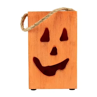 Northlight 8in Large Orange Wood Jack O Lantern Christmas Tabletop Decor