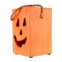 Northlight 8in Large Orange Wood Jack O Lantern Christmas Tabletop Decor