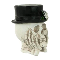 Northlight 9in Skull With Top Hat And Roses Christmas Tabletop Decor