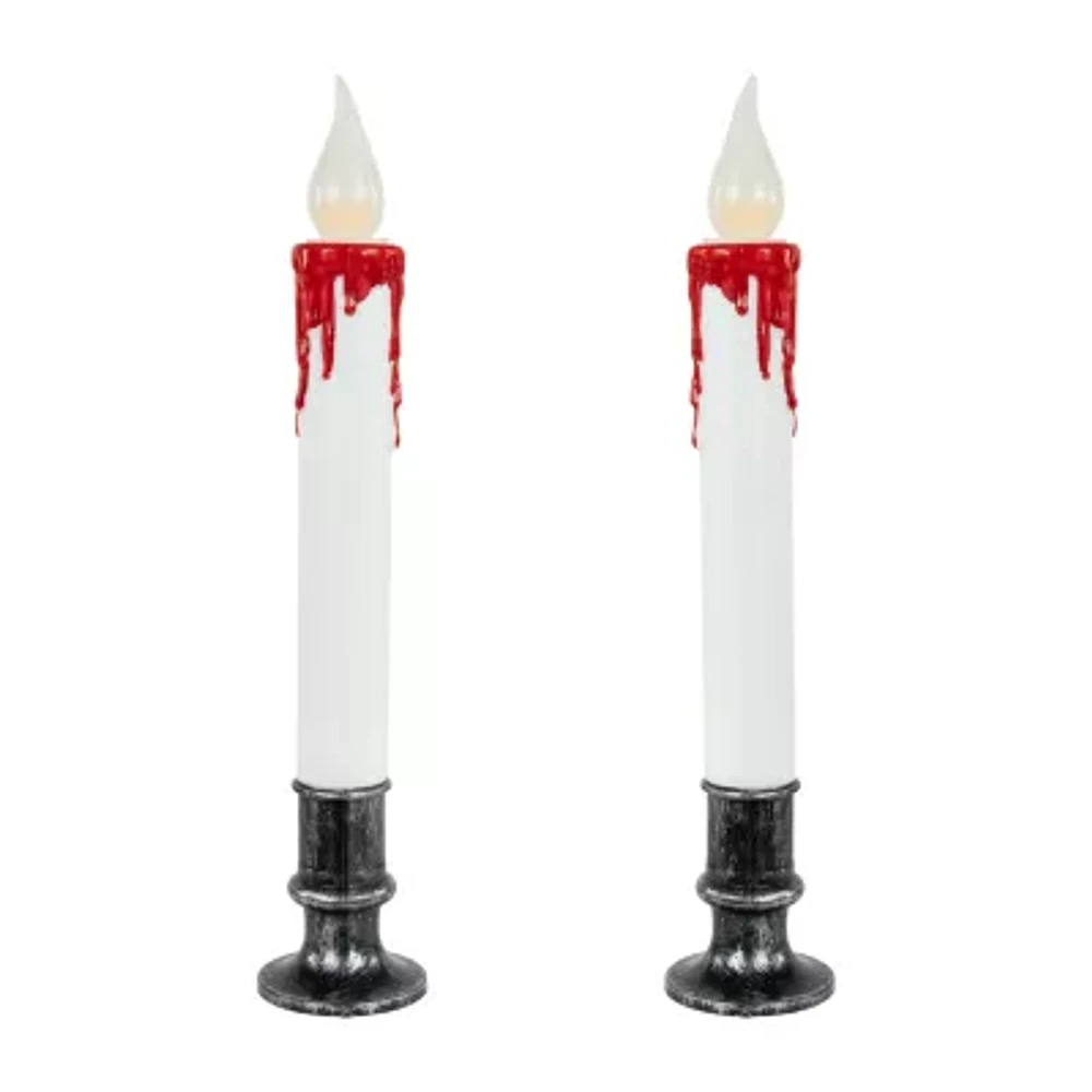 Northlight 9in Led White And Red Candles 2-pc. Lighted Halloween Tabletop Decor