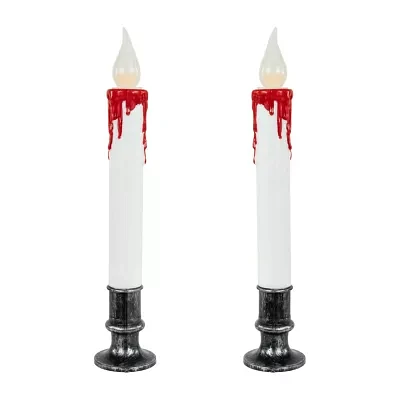 Northlight 9in Led White And Red Candles 2-pc. Lighted Halloween Tabletop Decor