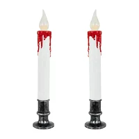 Northlight 9in Led White And Red Candles 2-pc. Lighted Halloween Tabletop Decor