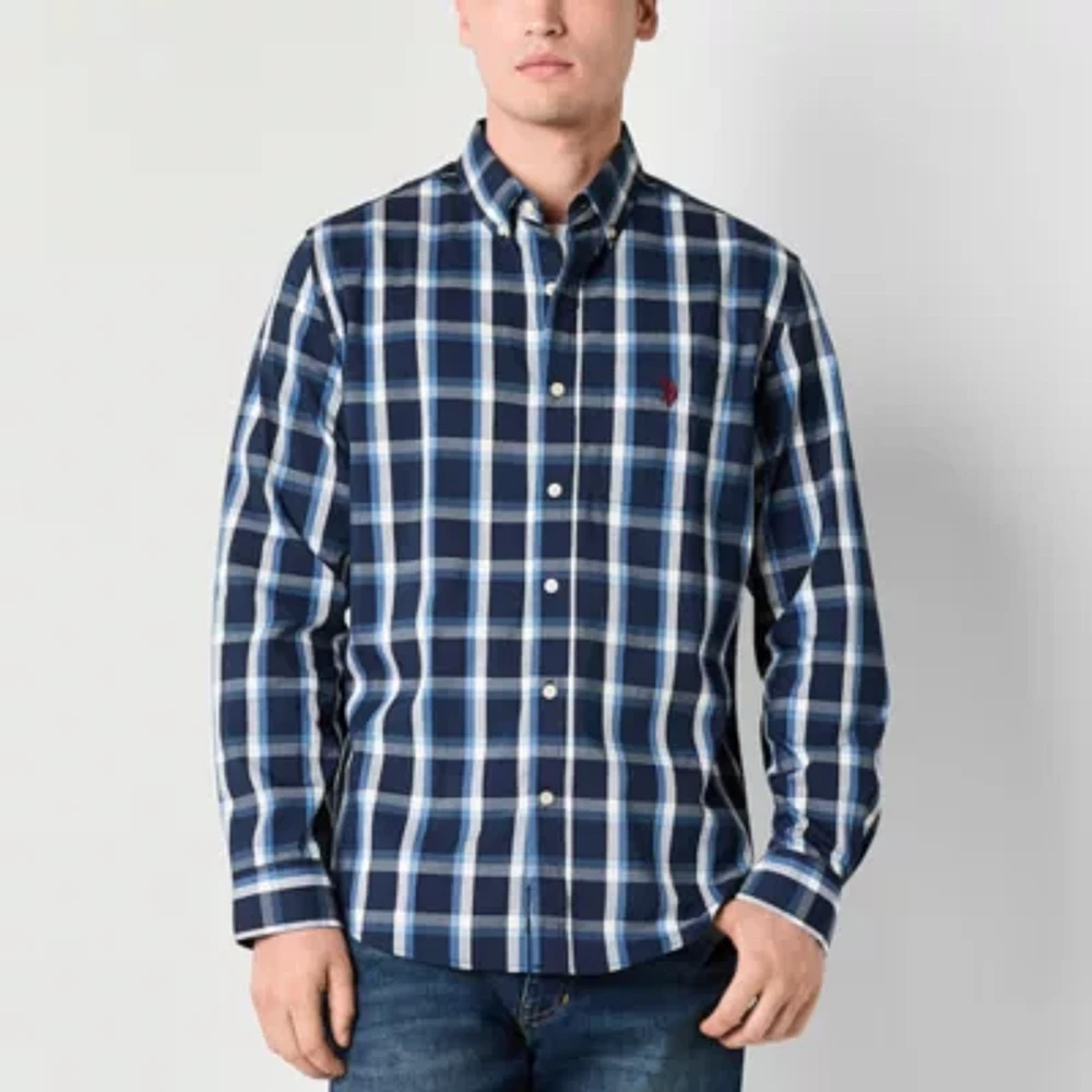 U.S. Polo Assn. Stretch Poplin Mens Classic Fit Long Sleeve Plaid Button-Down Shirt