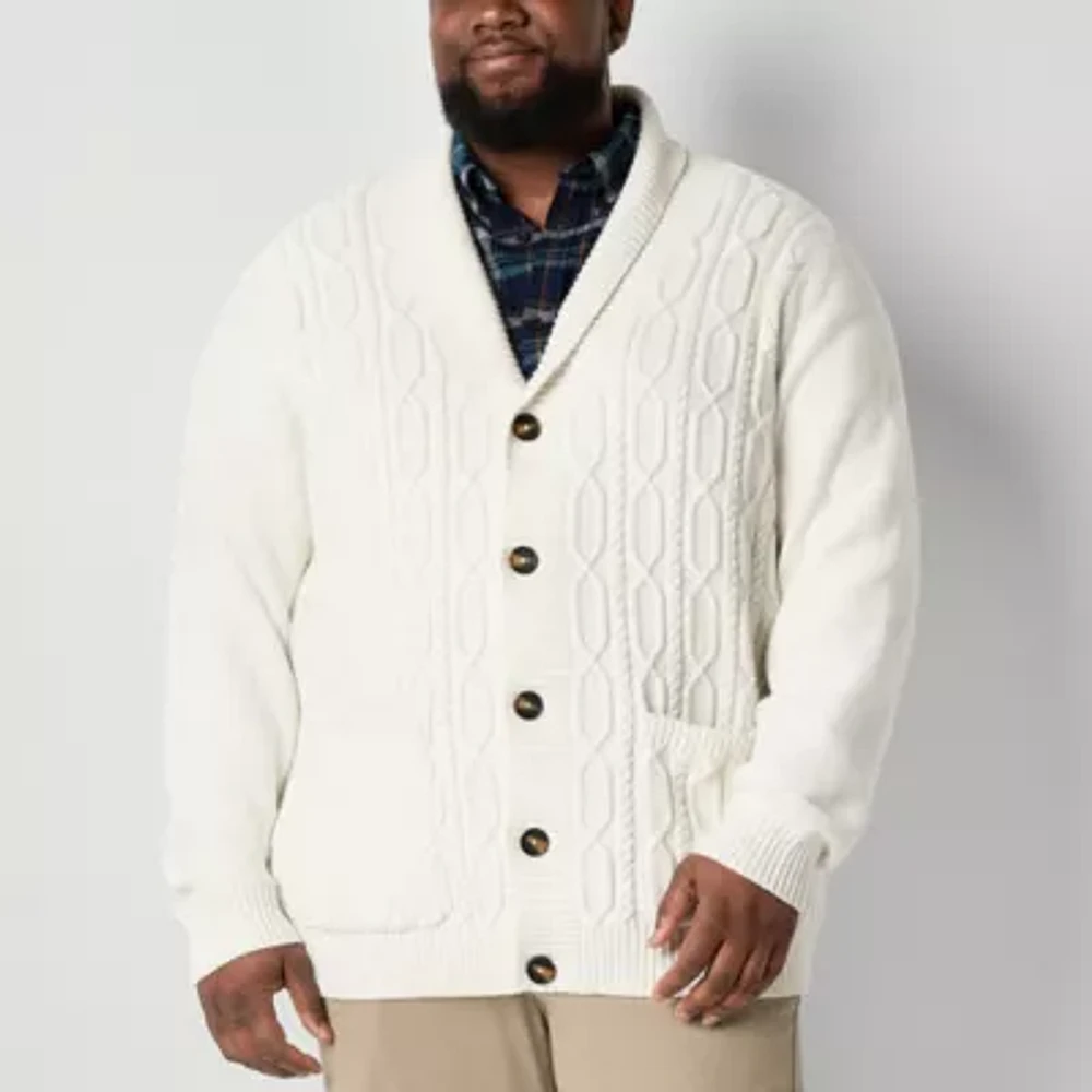 St. John's Bay Big and Tall Cable Mens Long Sleeve Cardigan