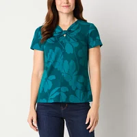 Liz Claiborne Womens Keyhole Neck Short Sleeve Blouse