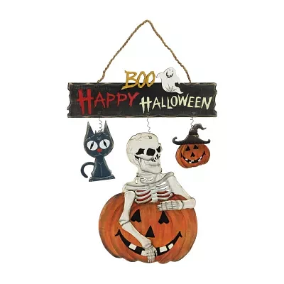 Northlight 14.5in Skeleton With Jack-O-Lanterns Wall Sign