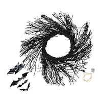 Northlight 22in Black Twig With Bats Wreath