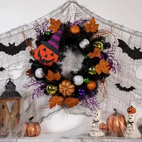 Northlight 24in Jack-O-Lantern In Witches Hat Indoor Wreath