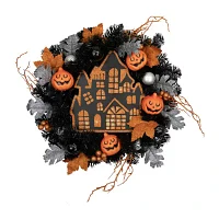 Northlight 24in Orange And Black Haunted House Wreath