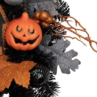 Northlight 24in Orange And Black Haunted House Wreath