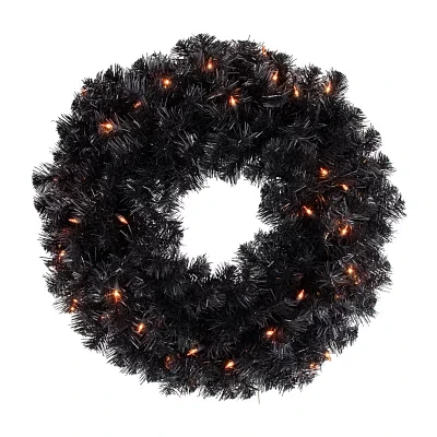 Northlight 24in Pre-Lit Black Noble Spruce Indoor Wreath