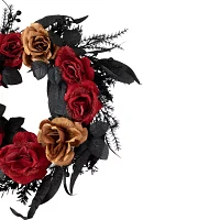 Northlight 22in Red And Gold Roses Black Foliage Wreath