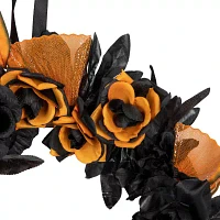 Northlight 14in Skull With Black And Orange Roses Wreath