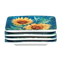 Certified International Golden Sunflowers 4-pc. Earthenware Appetizer Plate