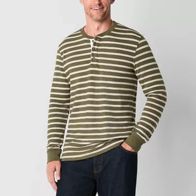 St. John's Bay Dexterity Mens Henley Neck Long Sleeve Easy-on + Easy-off Sensory Friendly Classic Fit Thermal Top