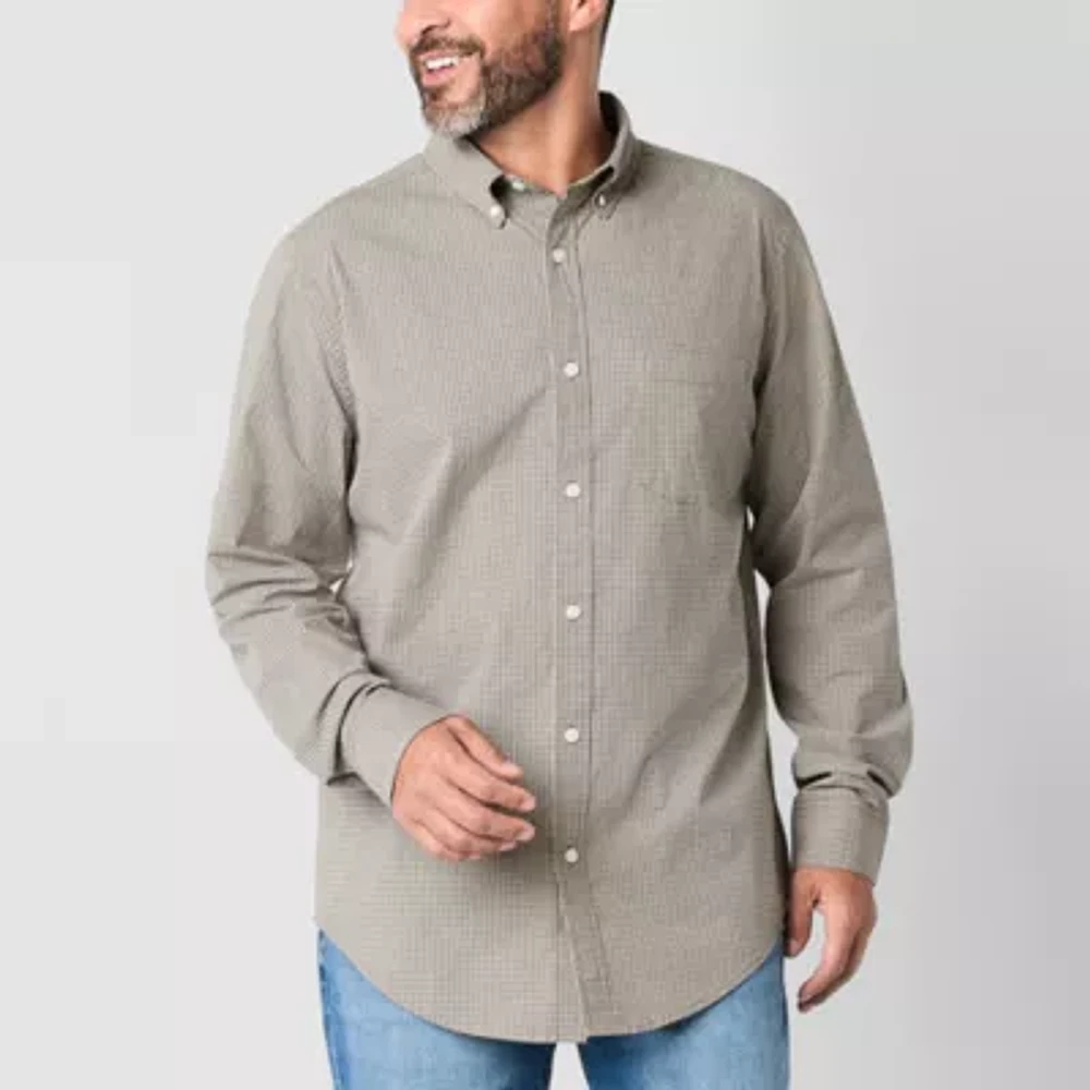 St. John's Bay Poplin Mens Easy-on + Easy-off Seated Wear Adaptive Classic Fit Long Sleeve Button-Down Shirt