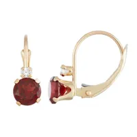 Genuine Red Garnet 10K Gold Round Drop Earrings