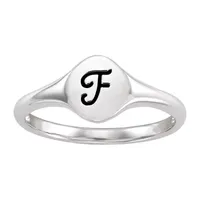 Initial Womens Sterling Silver Signet Ring