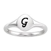 Initial Womens Sterling Silver Signet Ring