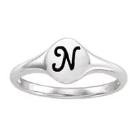 Initial Womens Sterling Silver Signet Ring