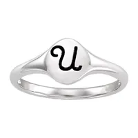 Initial Womens Sterling Silver Signet Ring