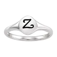 Initial Womens Sterling Silver Signet Ring