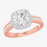 G-H / Si1-Si2) Womens 2 1/2 CT. T.W. Lab Grown White Diamond 14K Gold Cushion Side Stone Halo Engagement Ring