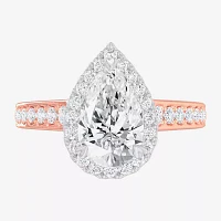 G-H / Si1-Si2) Womens 1/ CT. T.W. Lab Grown White Diamond 14K Gold Pear Side Stone Halo Engagement Ring