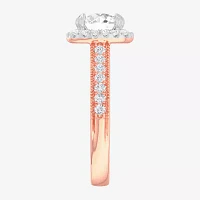 G-H / Si1-Si2) Womens 1/ CT. T.W. Lab Grown White Diamond 14K Gold Cushion Side Stone Halo Engagement Ring